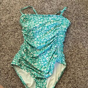 Kona Sol Green and White Floral One Piece Swimsuit